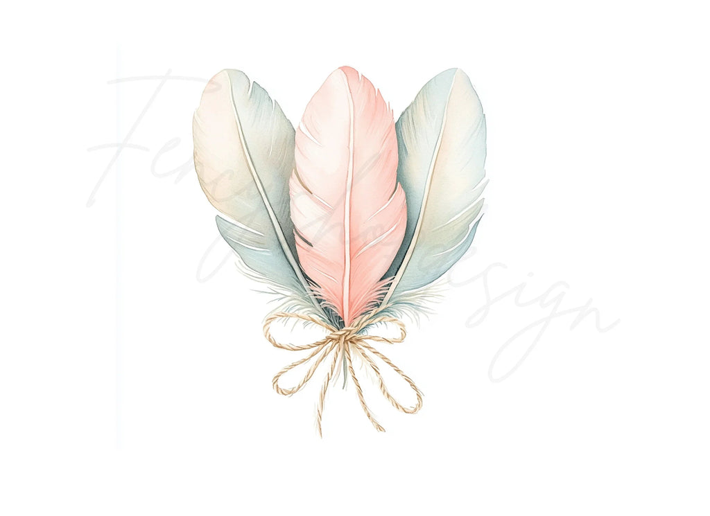Boho Pastel Feather Clipart Bundle