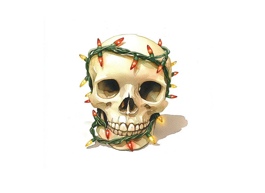 Christmas Skulls with Festive Lights Clipart Bundle