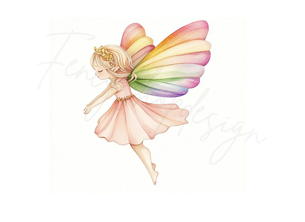Cute Fairies with Rainbow Wings Clipart Bundle