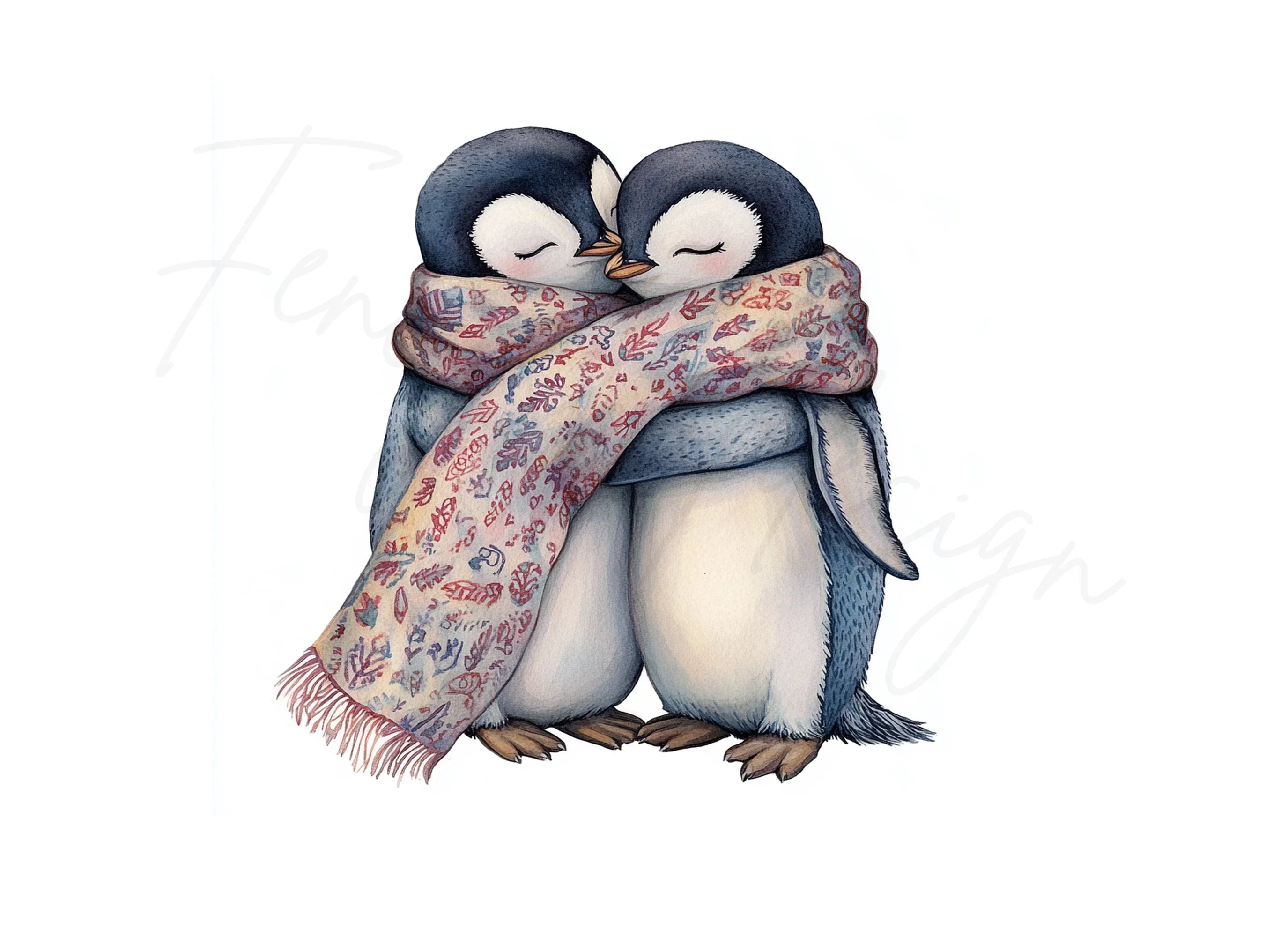Cute Penguin Couple Hugging Clipart Bundle