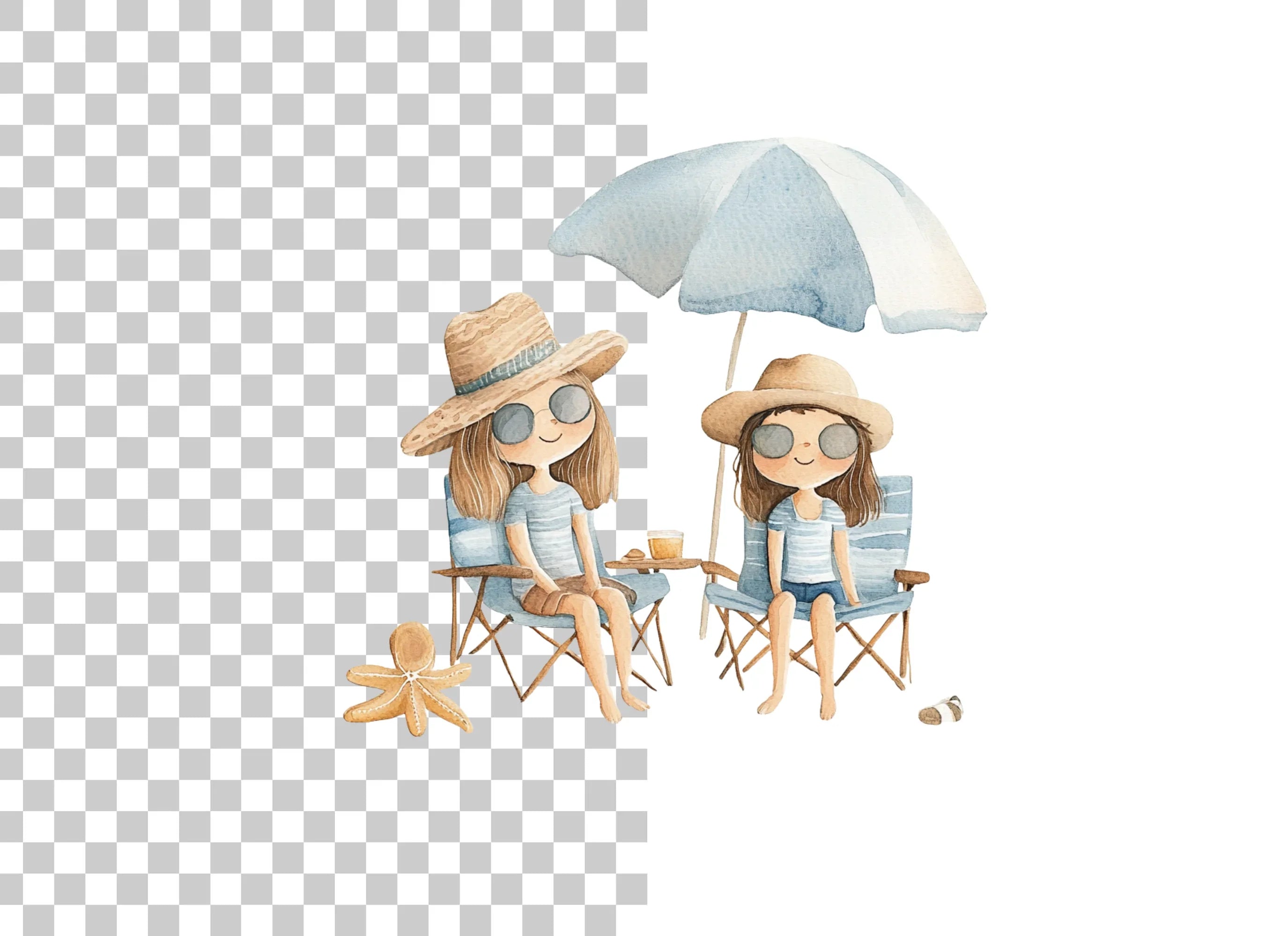 Girls Relaxing on Beach Chairs Clipart Bundle