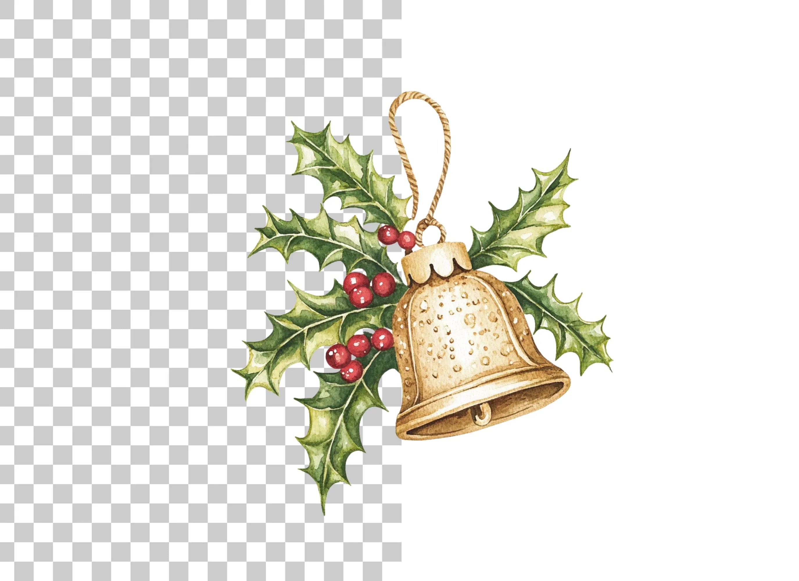 Christmas Holly and Golden Bells Clipart Bundle