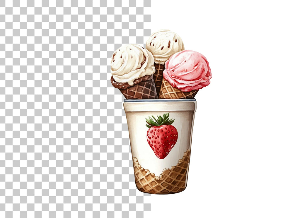 Strawberry Cup Ice Cream Cones Clipart Bundle