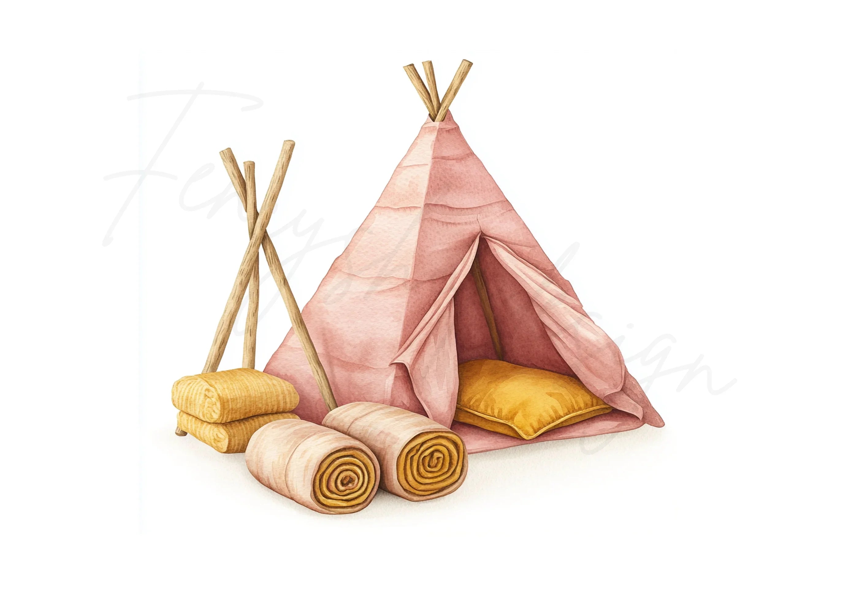Cozy Pink Teepee Clipart Bundle
