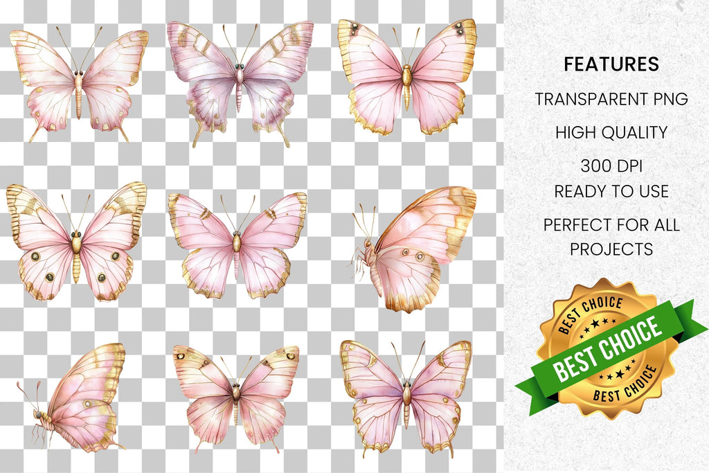 Pink Butterfly Clipart Bundle