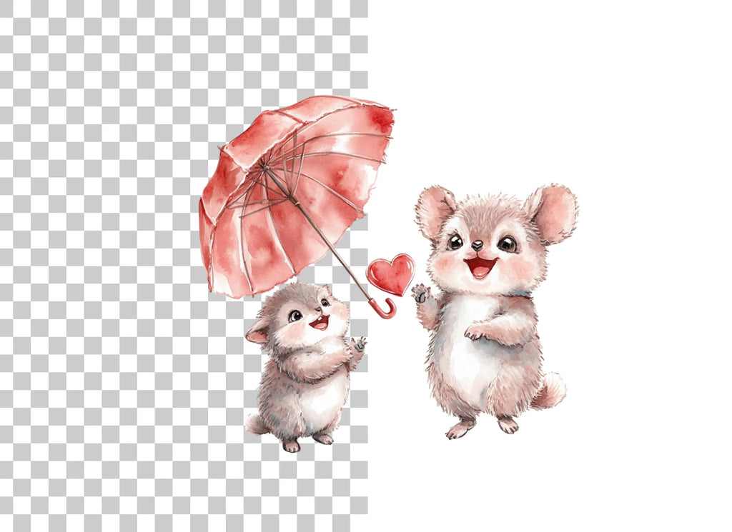 Cute Animals with Umbrellas Clipart Bundle