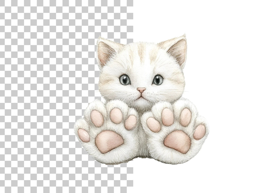 Adorable White Kitten with Big Paws Clipart Bundle