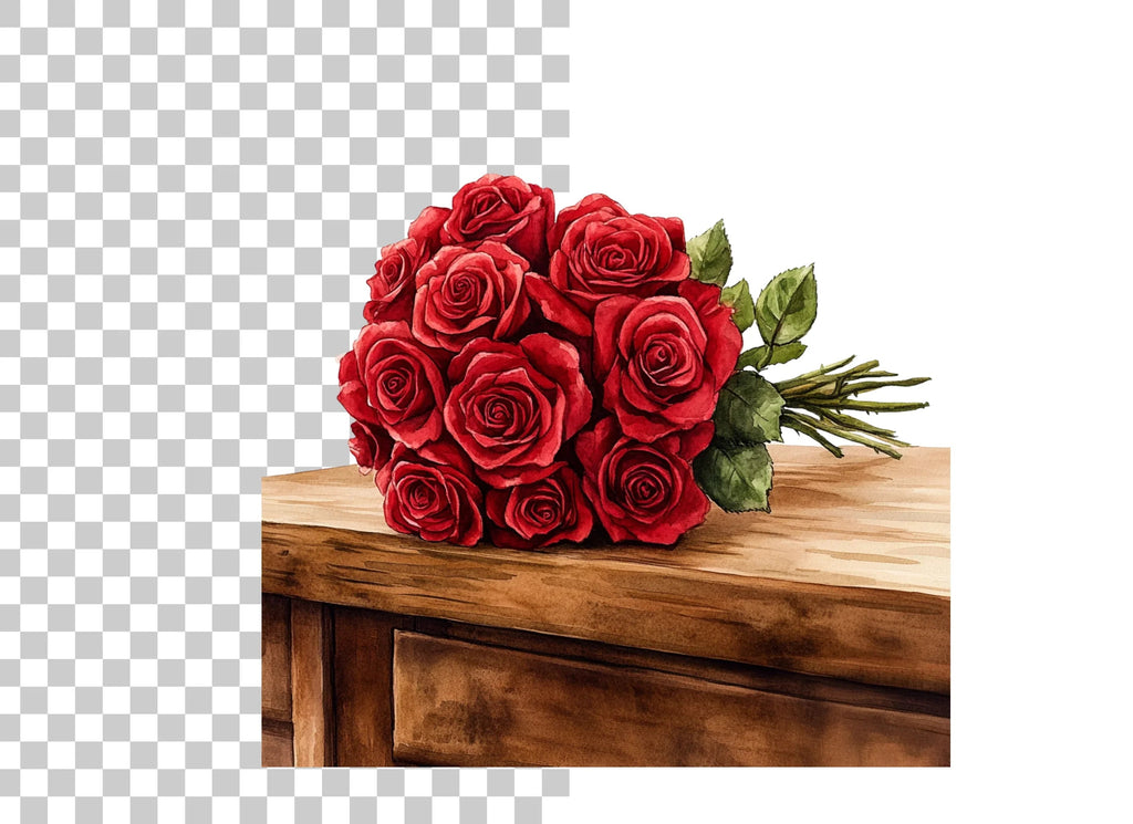 Elegant Red Rose Bouquet Clipart Bundle
