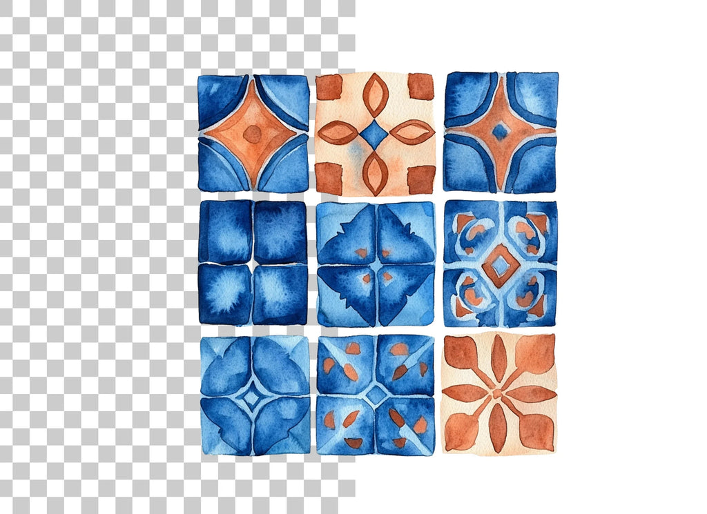 Blue and Orange Tile Patterns Clipart Bundle