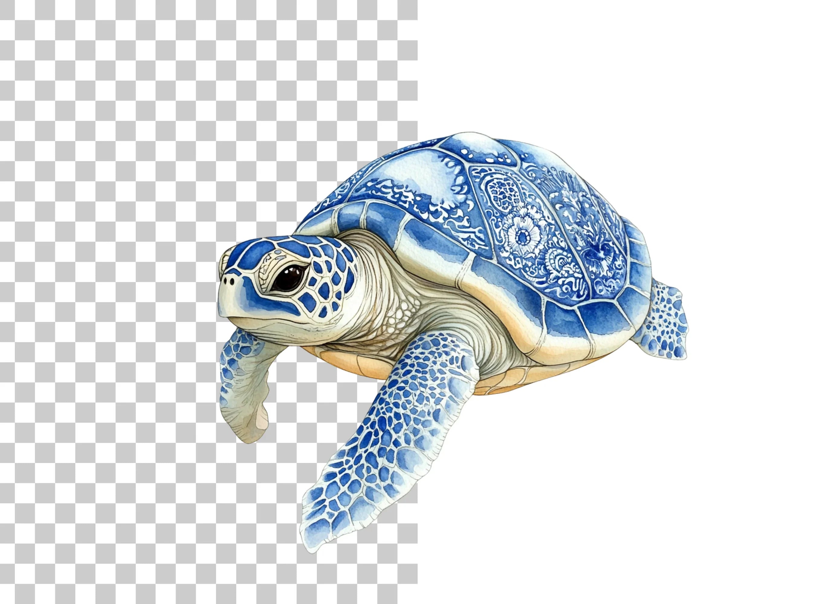 Blue White Chinoiserie Sea Turtles Clipart Bundle