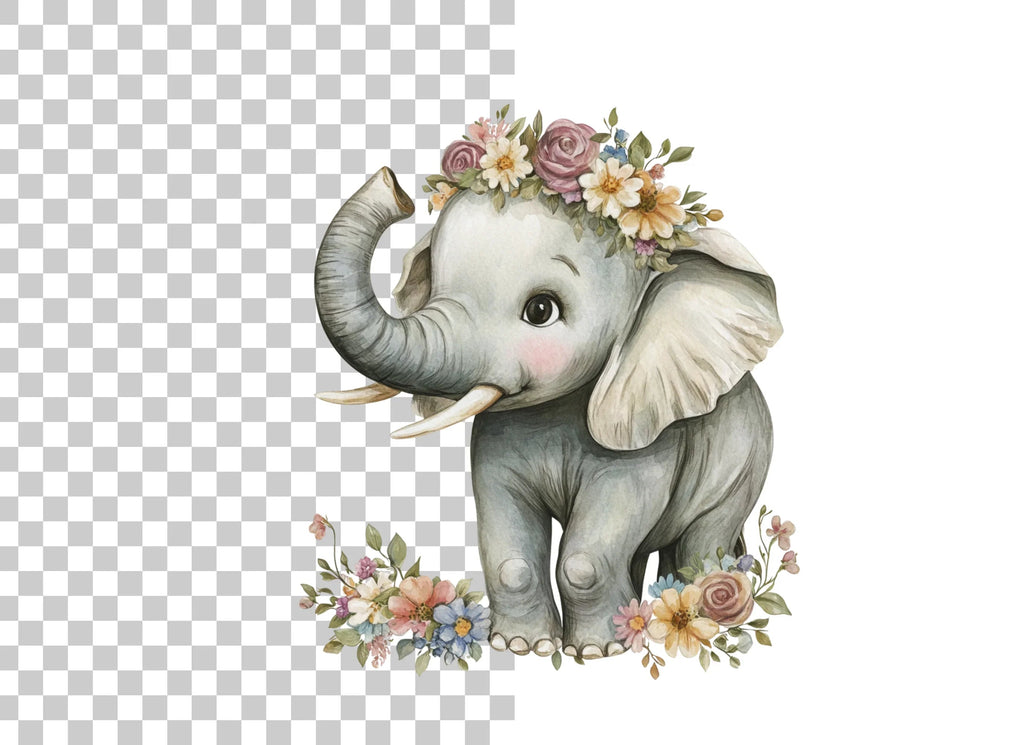 Cute Floral Elephant Clipart Bundle