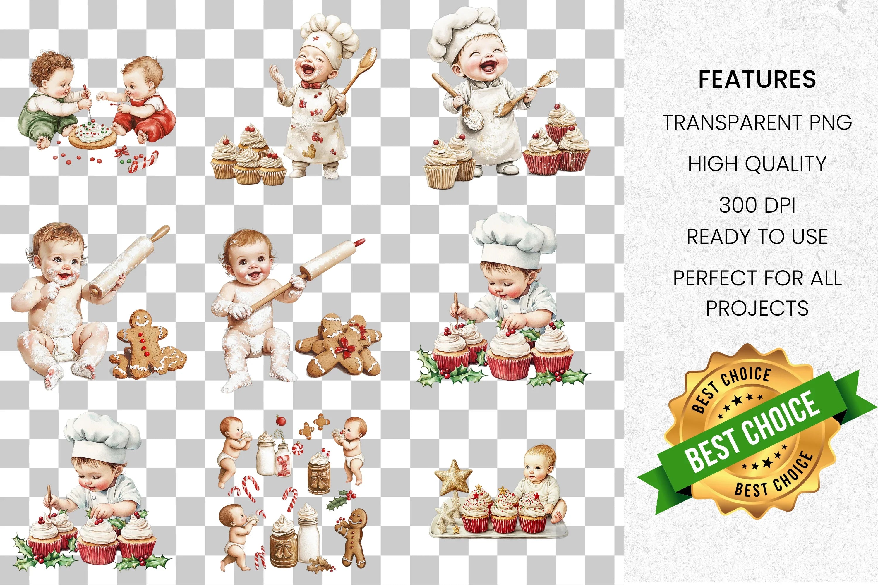 Cute Baby Chefs Baking Clipart Bundle
