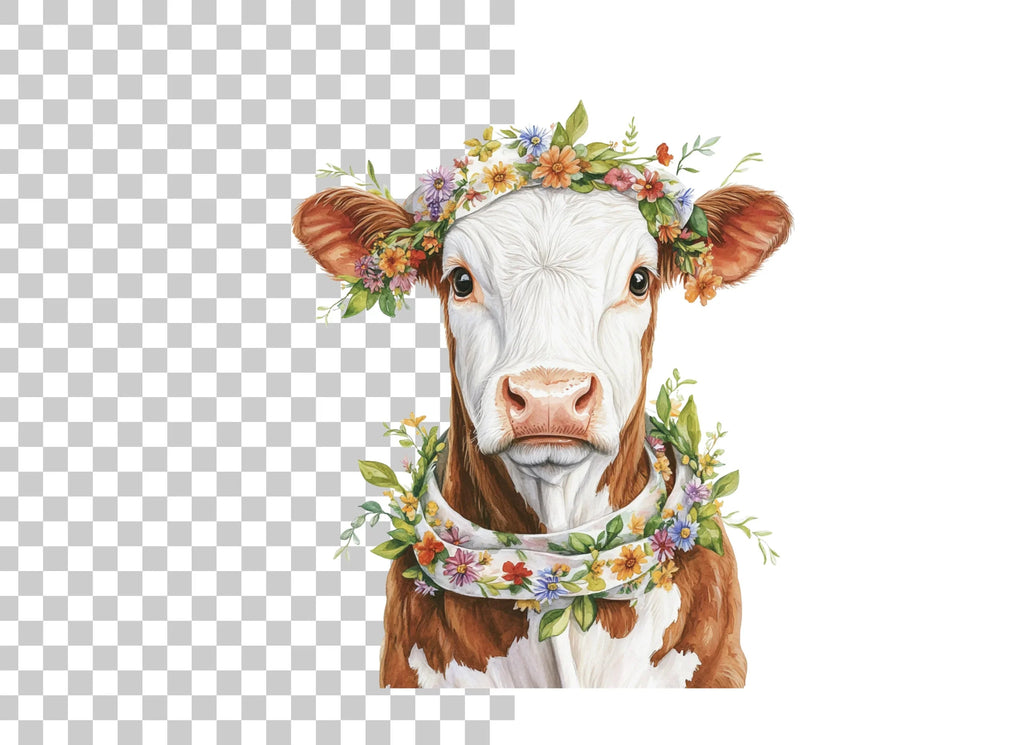 Sweet Calf with Flower Crown Clipart Bundle