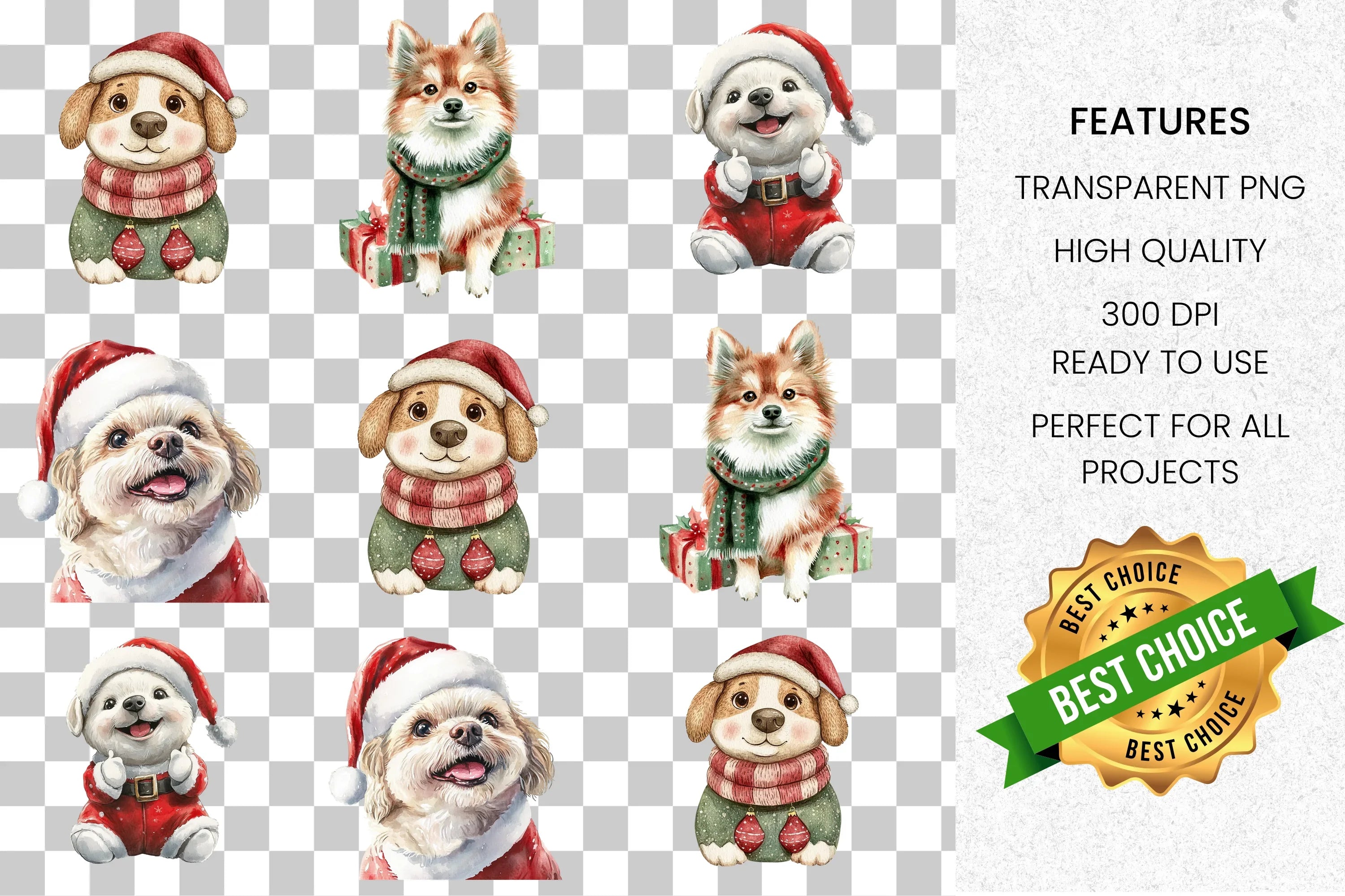 Cute Christmas Dogs Clipart Bundle