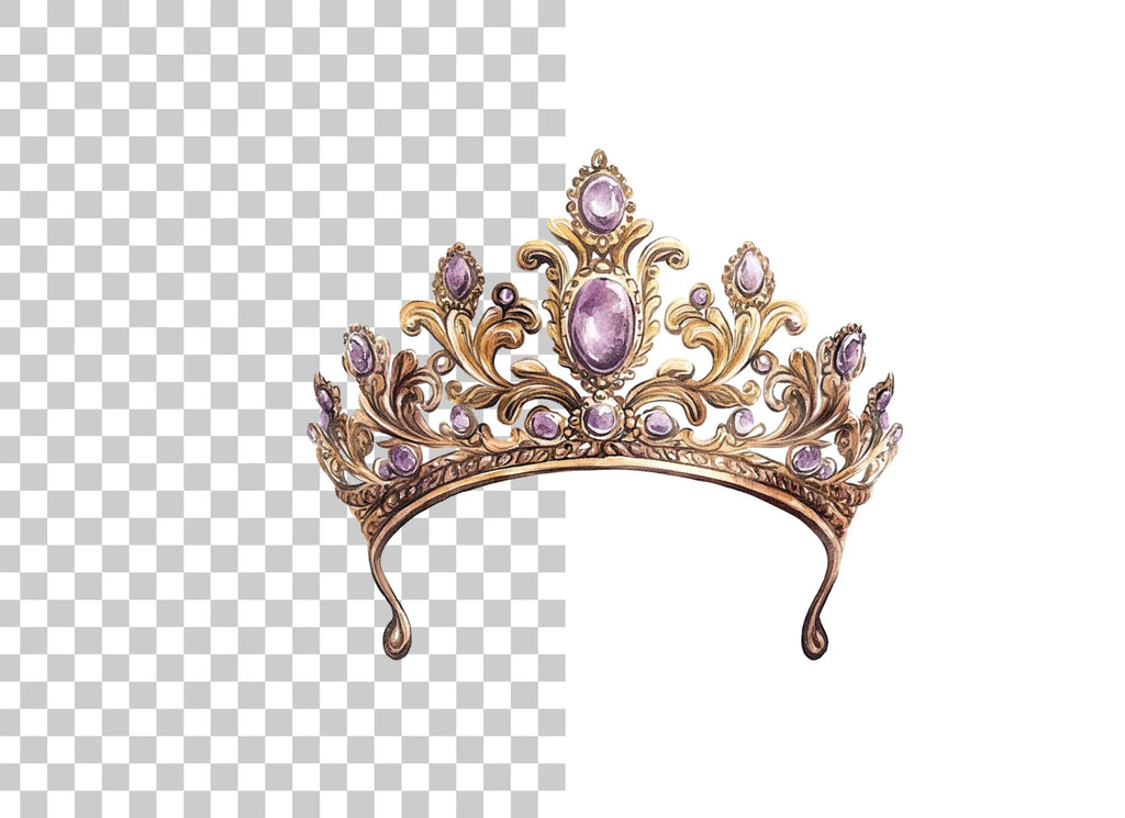 Regal Gold and Purple Tiara Clipart Bundle