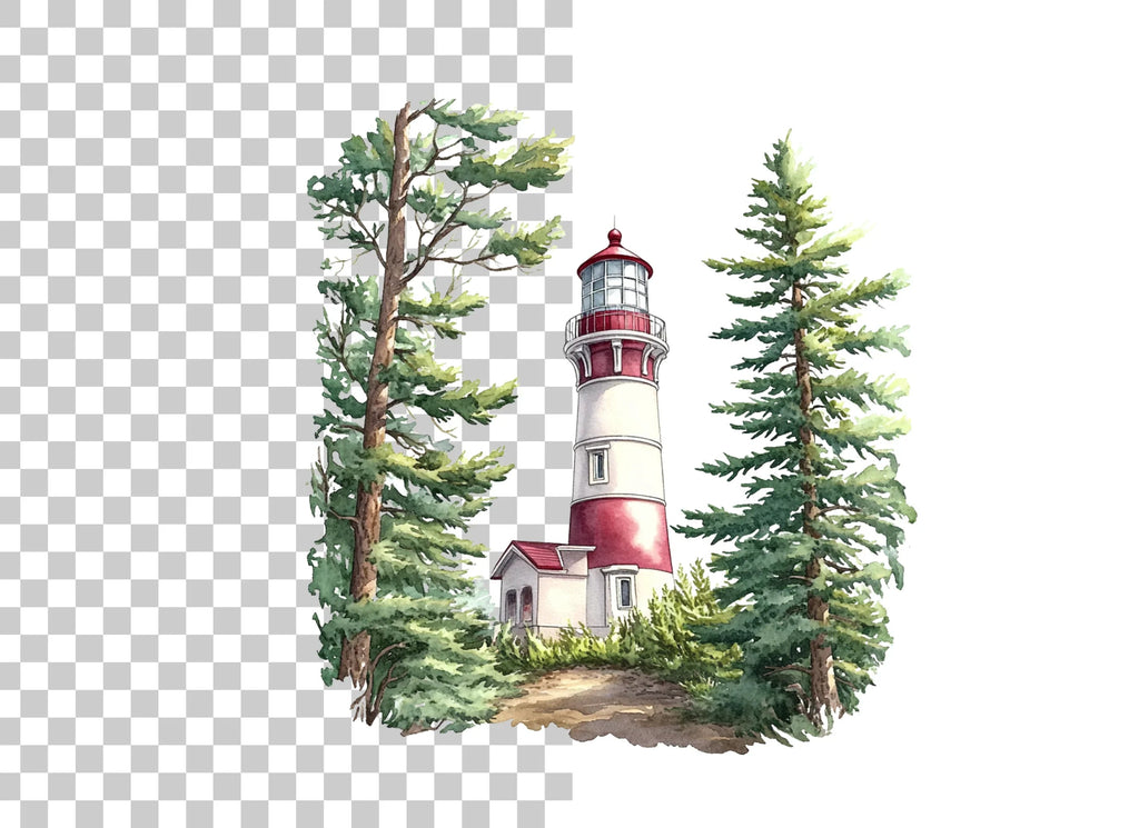 Lighthouse and Pine Trees Clipart Bundle