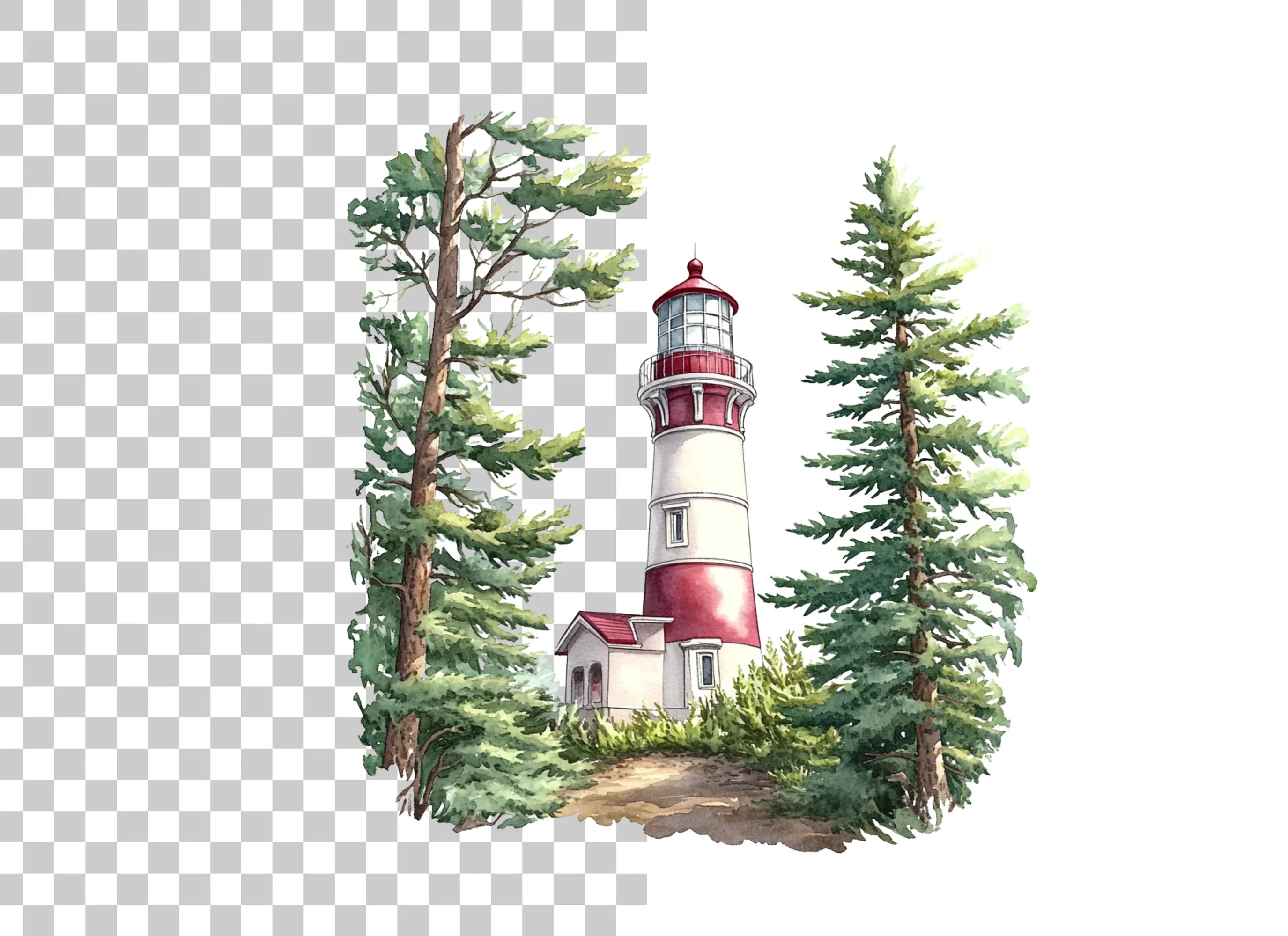 Lighthouse and Pine Trees Clipart Bundle