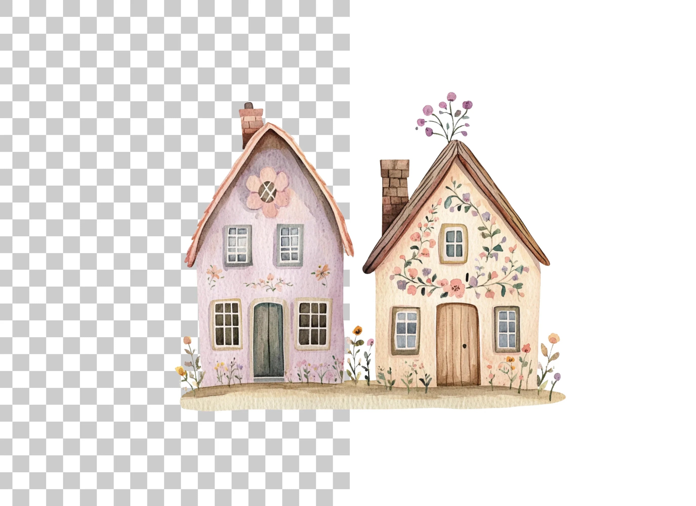 Floral Houses Clipart Bundle