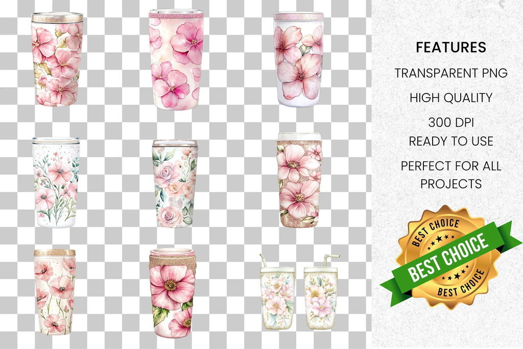 Floral Skinny Tumbler Clipart Bundle