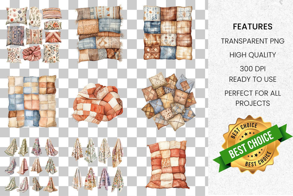 Quilted Fabric Clipart Bundle