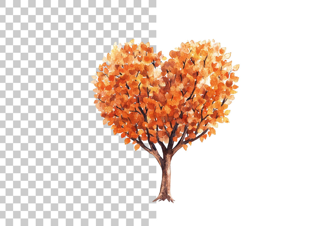 Autumn Heart Trees Clipart Bundle