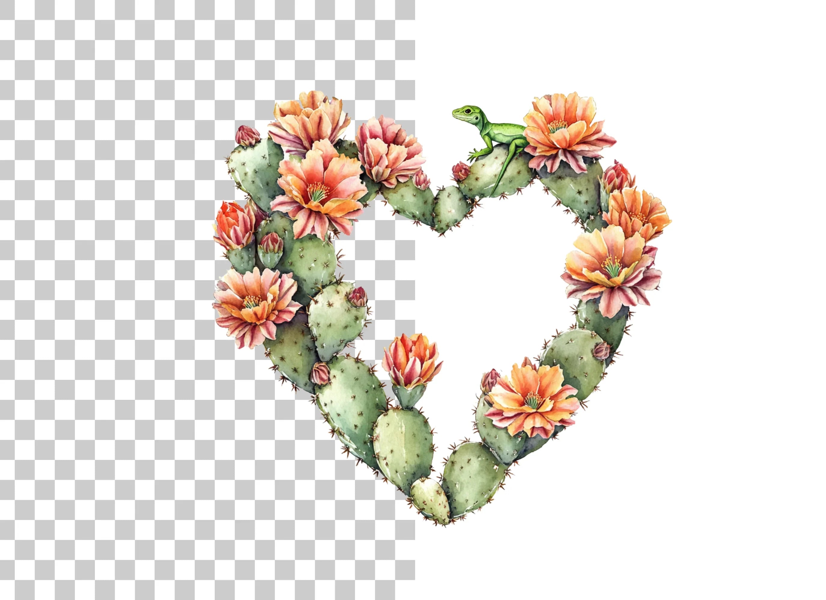 Cactus Heart with Lizard Clipart Bundle