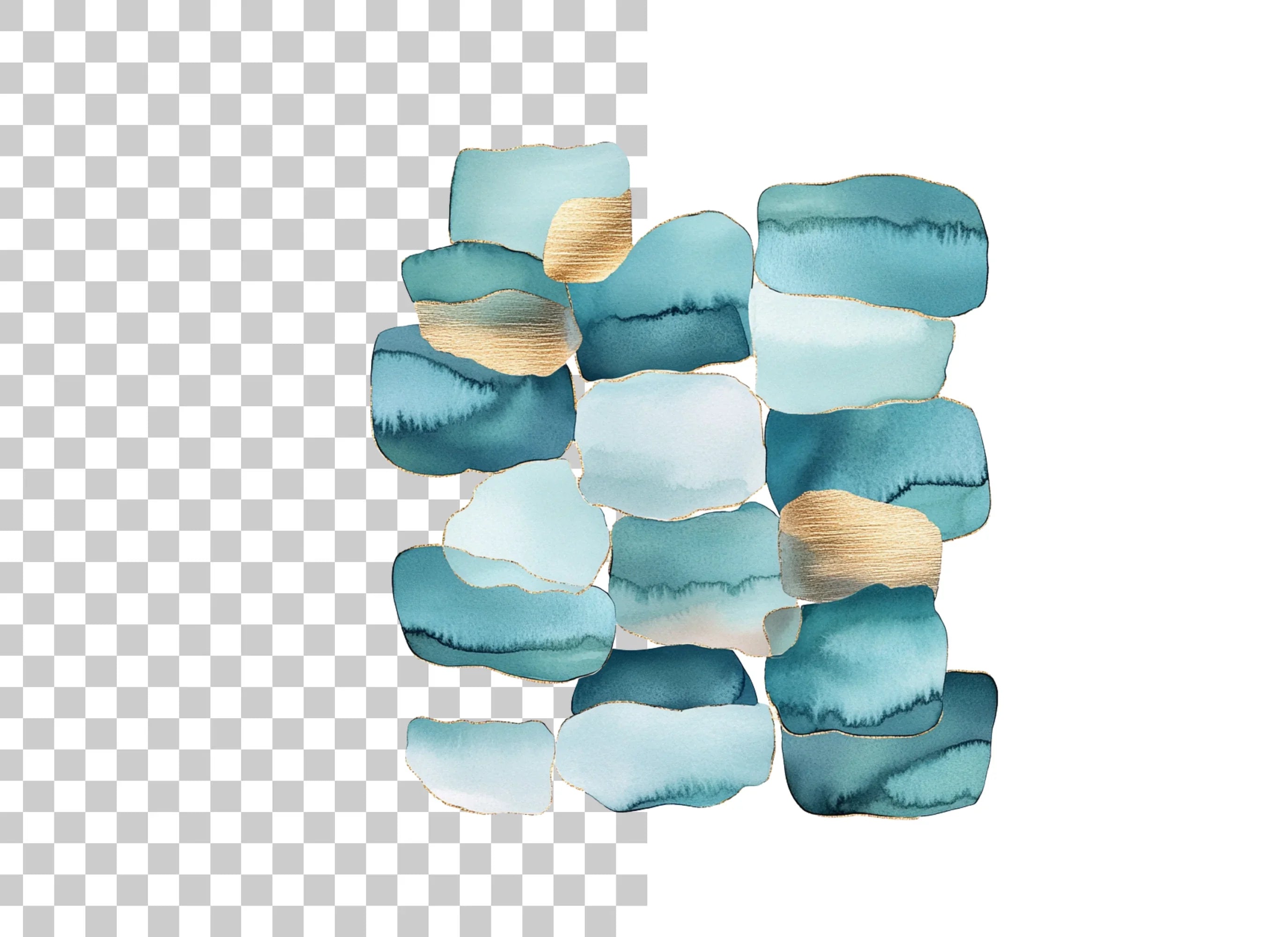 Abstract Teal Gold Shapes Clipart Bundle
