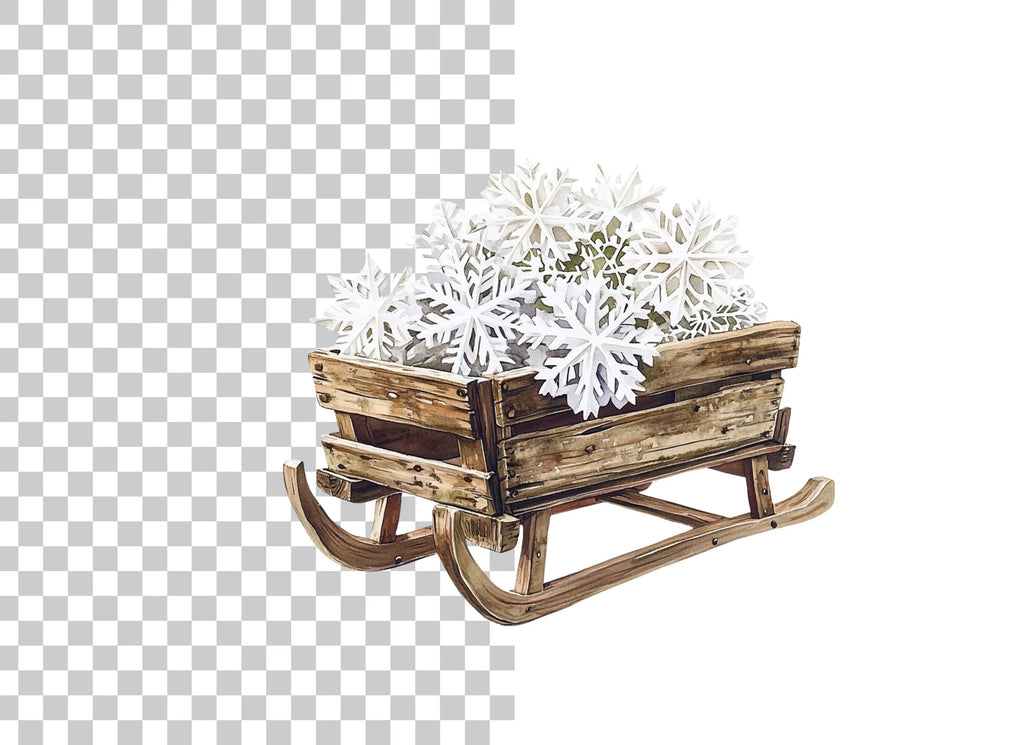 Winter Sleigh with Snowflakes Clipart Bundle