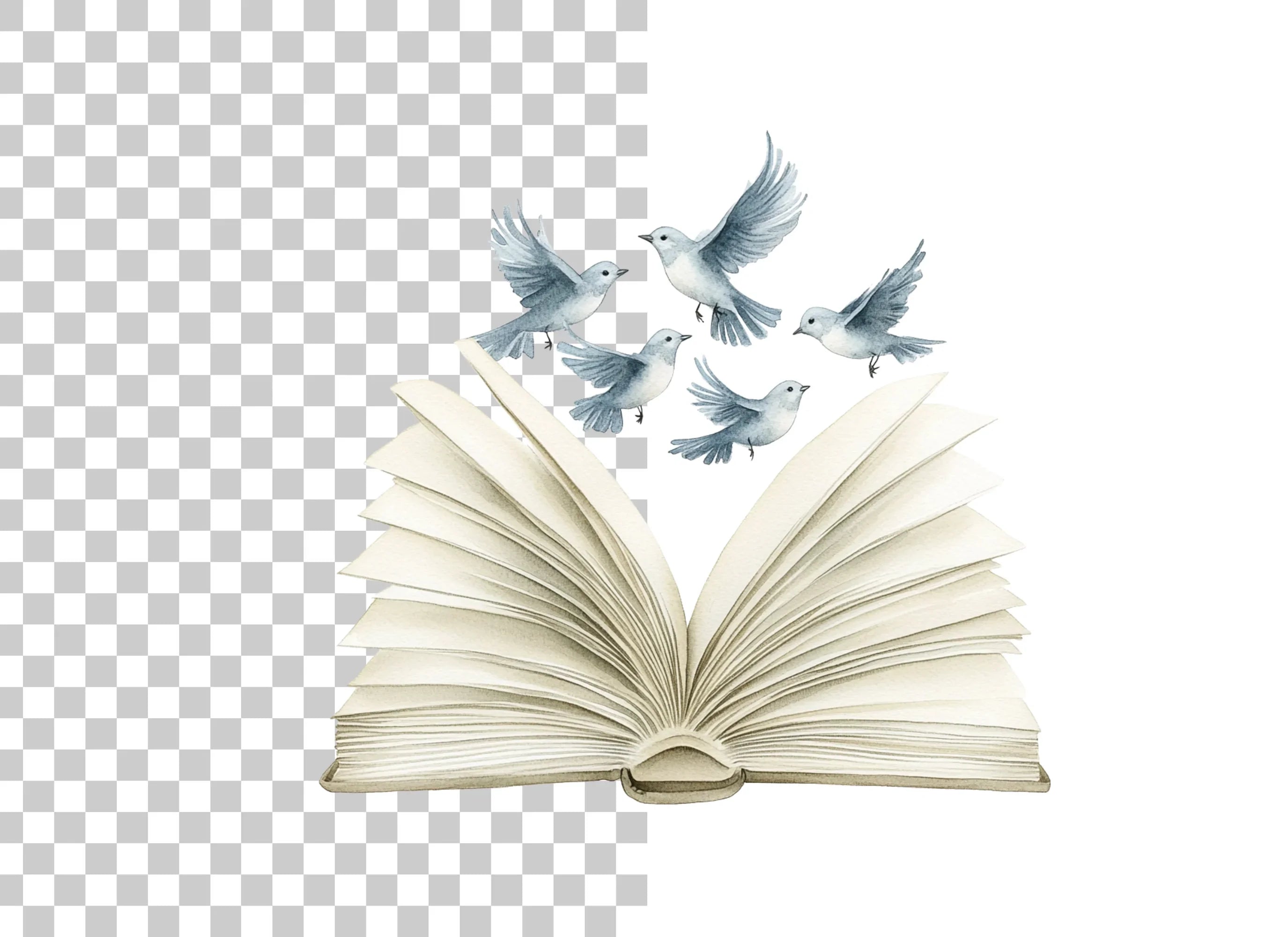 Open Books with Flying Doves Clipart Bundle