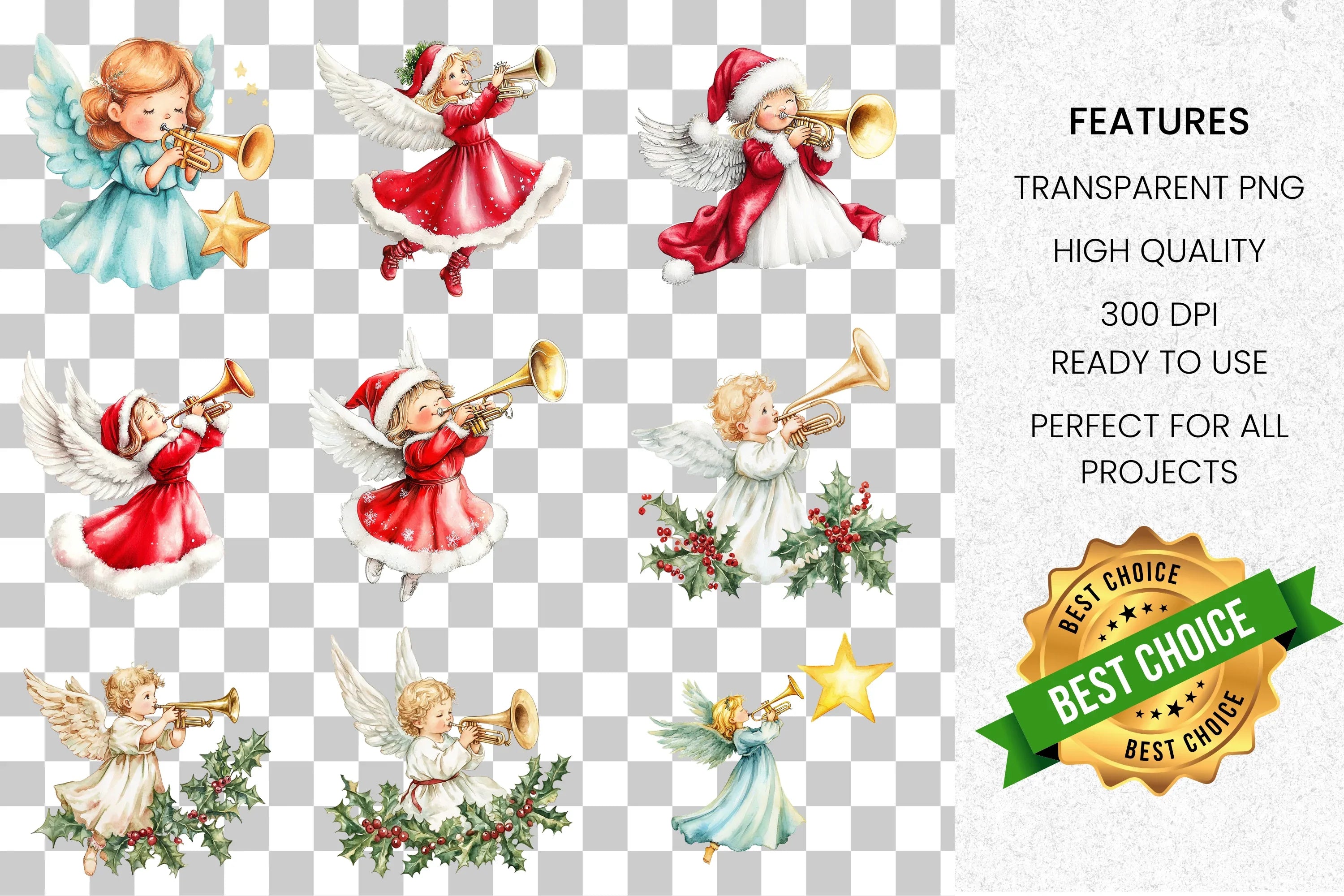 Christmas Angels and Bauble Clipart Bundle