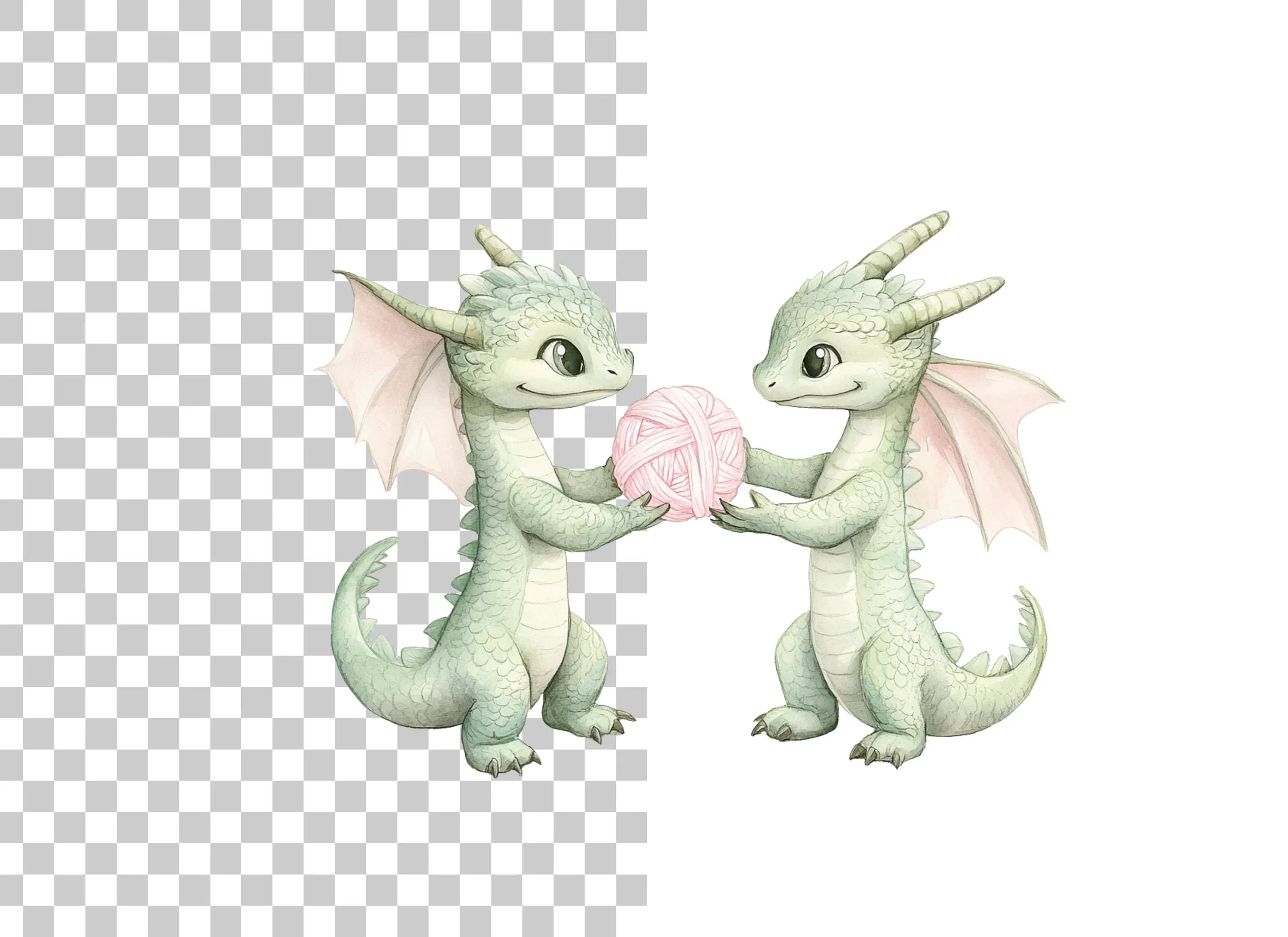 Cute Baby Dragon Yarn Clipart Bundle