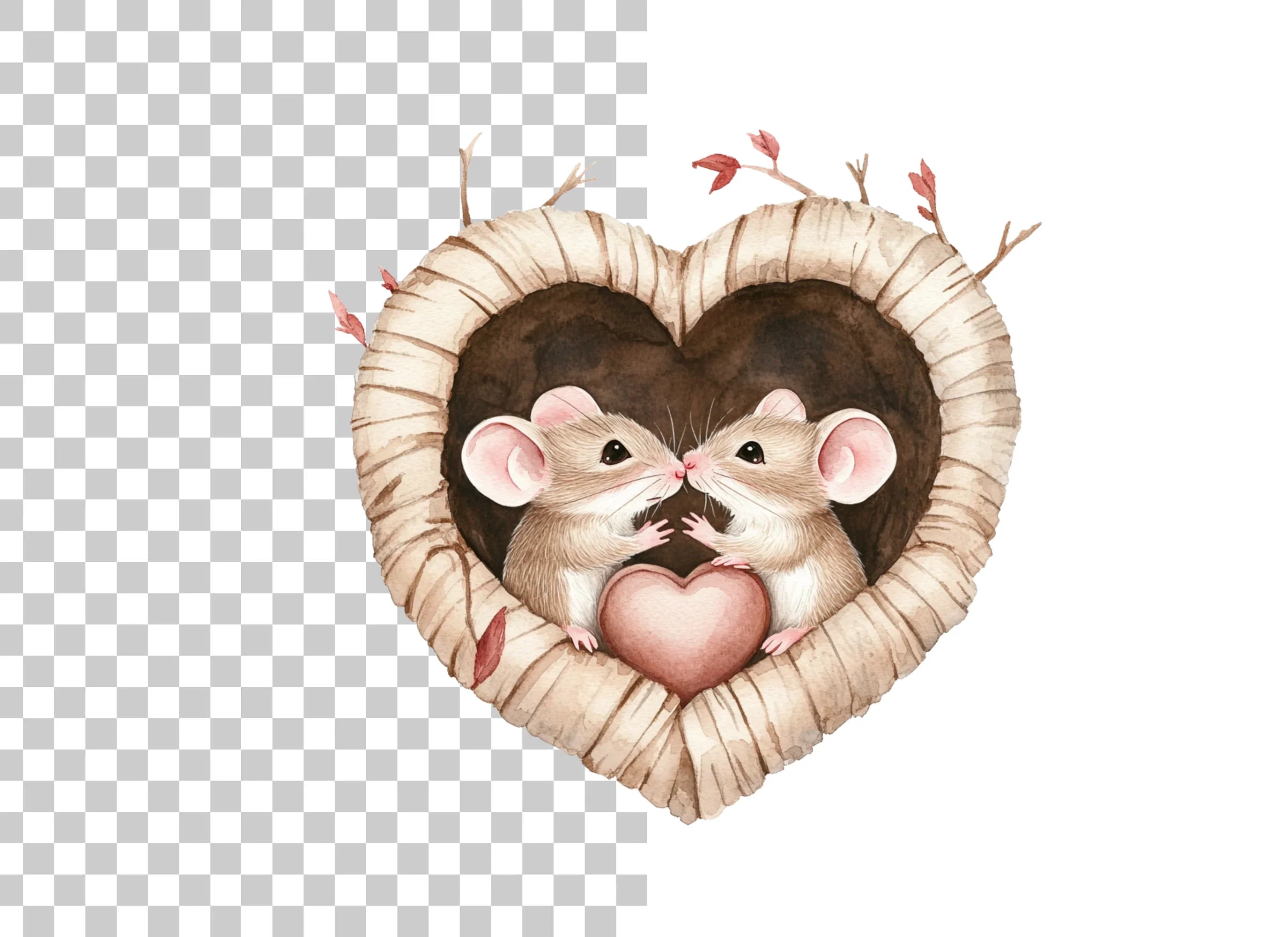 Romantic Mice in Heart Nest Clipart Bundle