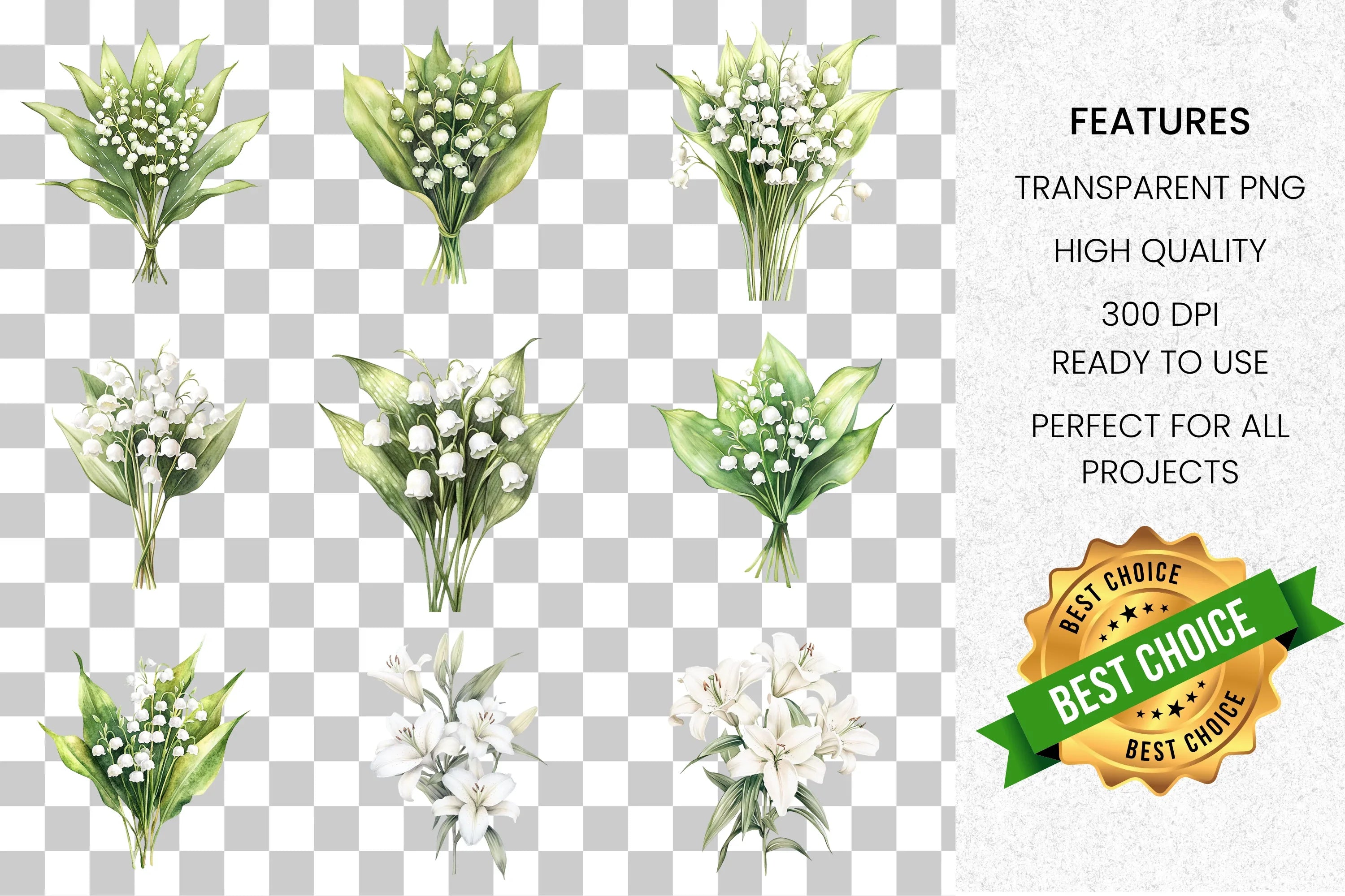 Delicate White Flowers Clipart Bundle