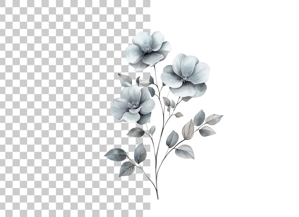 Subtle Grey Flower Bouquets Clipart Bundle