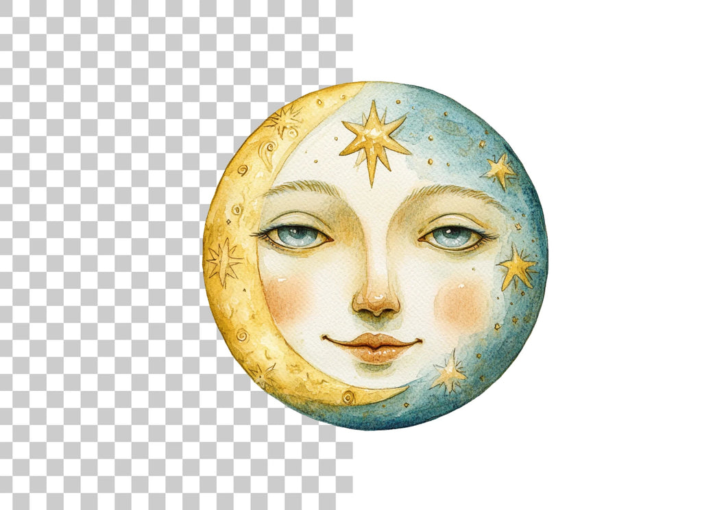 Celestial Moon and Sun Faces Clipart Bundle