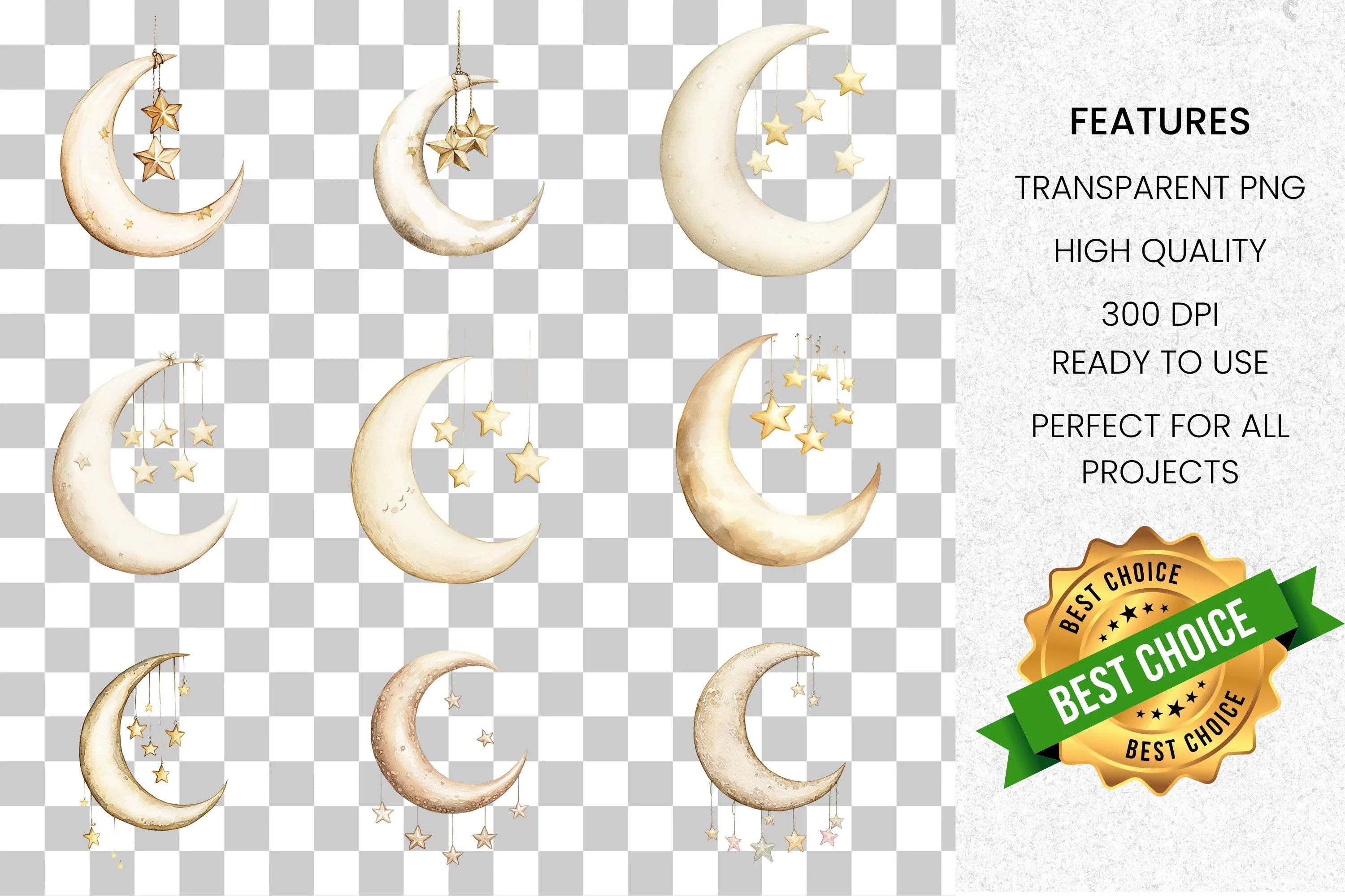 Moon and Stars Clipart Bundle