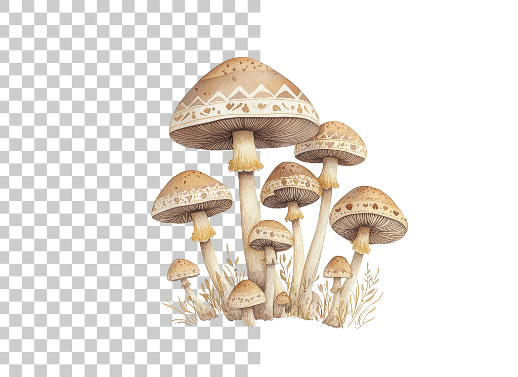 Whimsical Mushroom Cluster Clipart Bundle