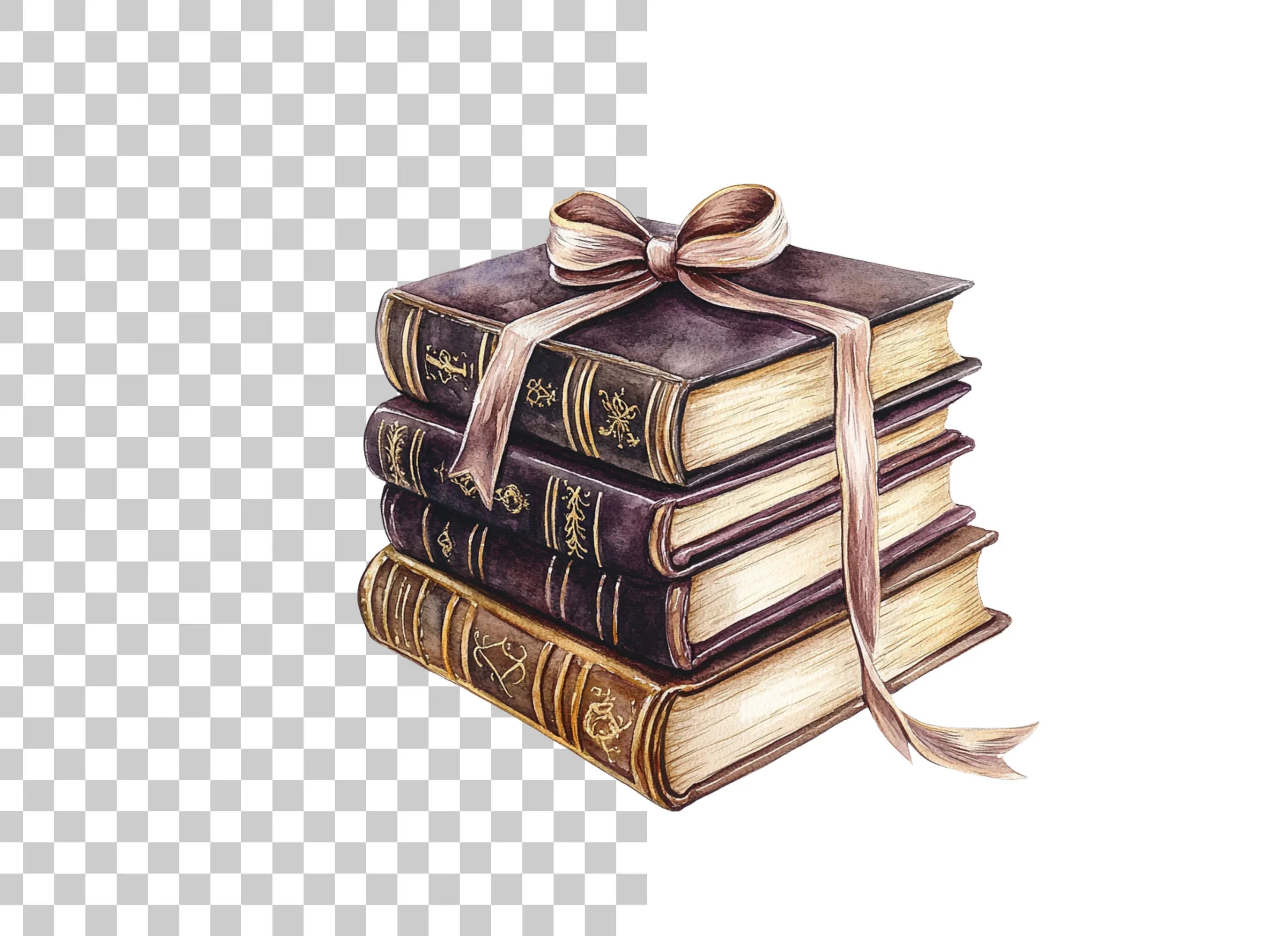 Vintage Stacked Books with Ribbon Clipart Bundle
