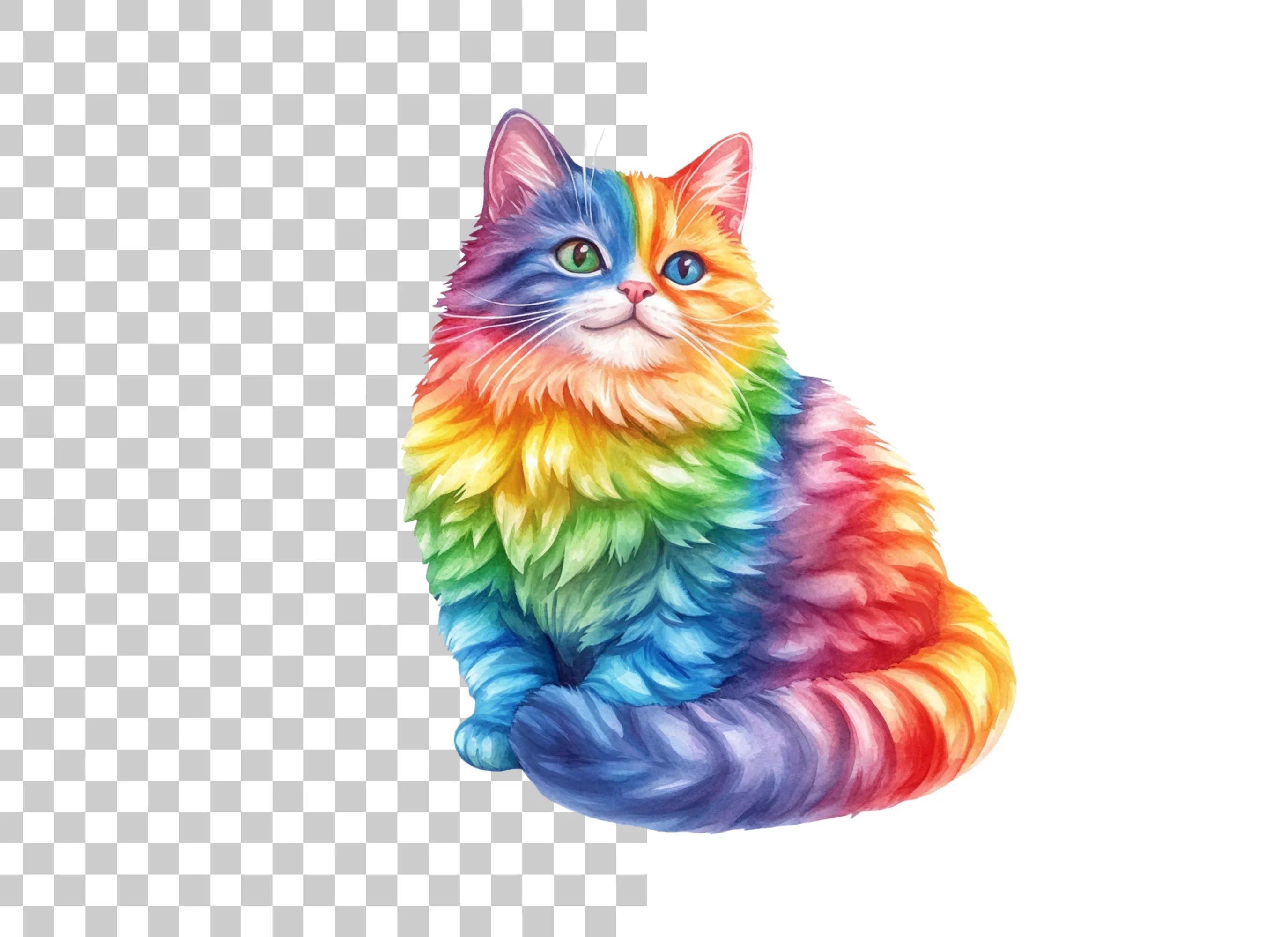 Rainbow Fluffy Cat Clipart Bundle