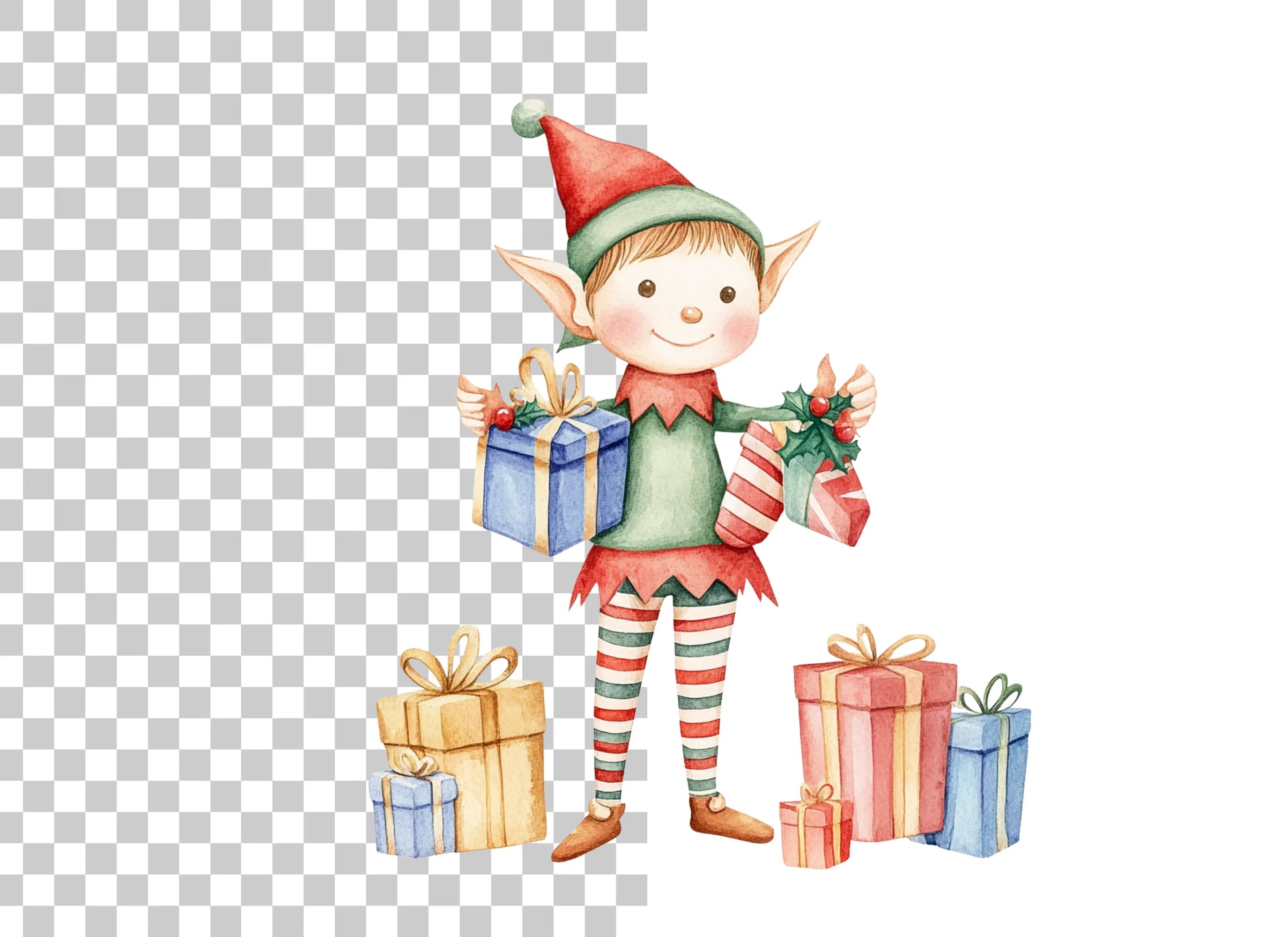 Festive Elves with Presents Clipart Bundle