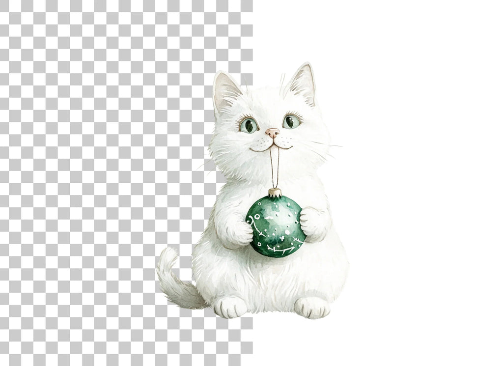 Cute White Christmas Cats Clipart Bundle