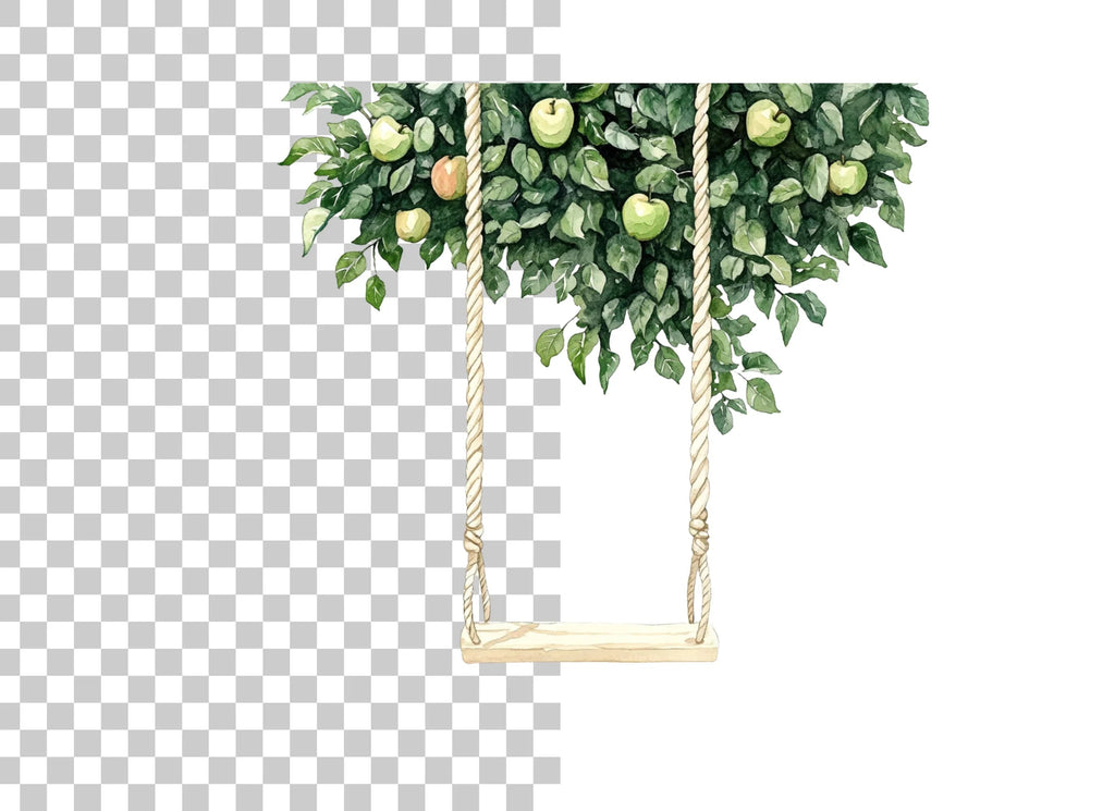 Green Apple Tree Swing Clipart Bundle