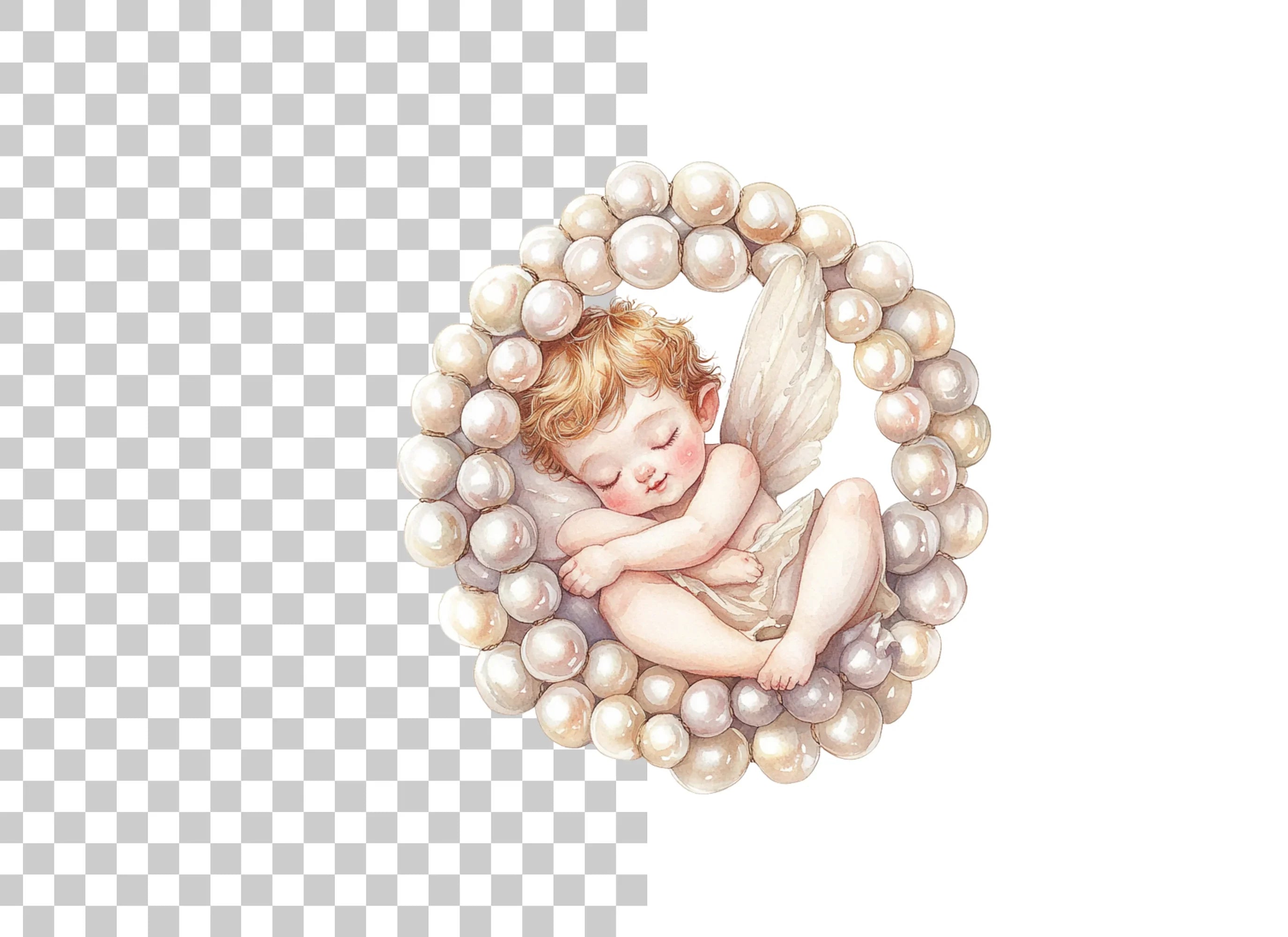 Sleeping Angel Babies with Pearls Clipart Bundle