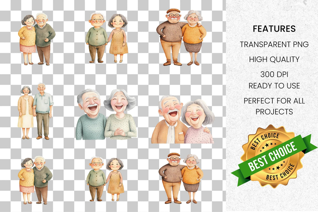 Elderly Couples Clipart Bundle
