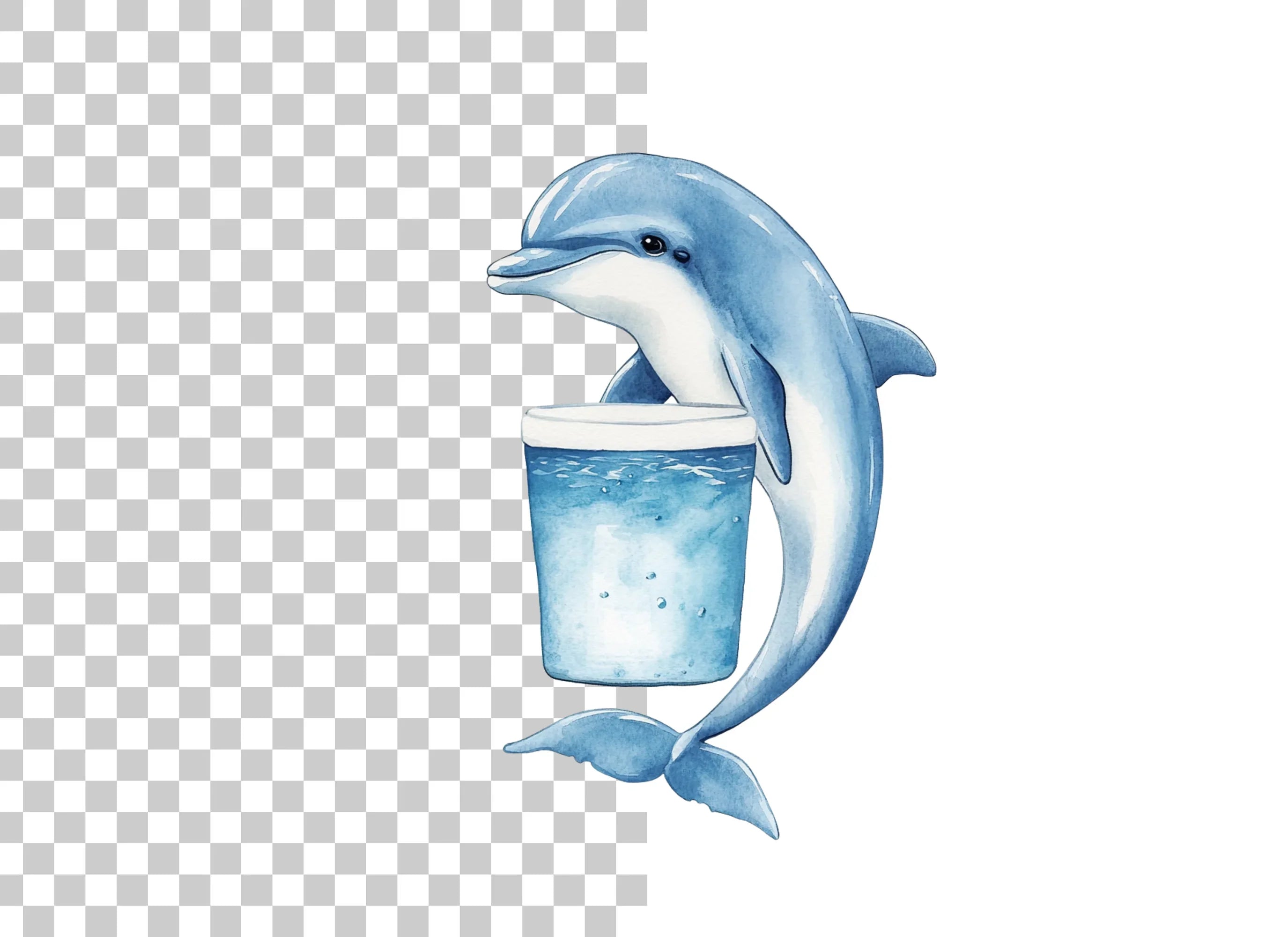 Cute Dolphin Holding Drink Clipart Bundle