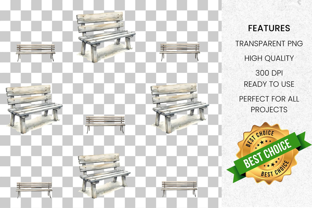 Rustic Wooden Bench Clipart Bundle