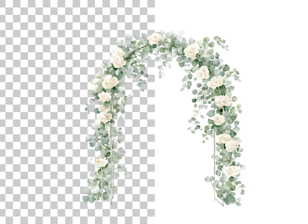 Wedding Arch White Roses Eucalyptus Clipart Bundle