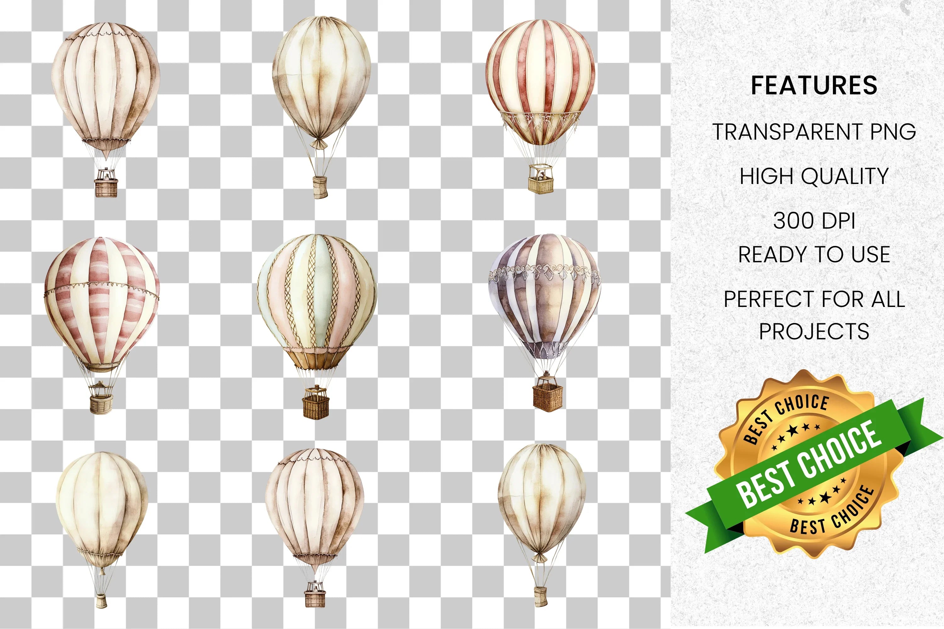 Hot Air Balloon Clipart Bundle
