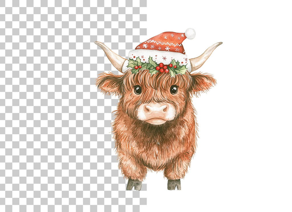 Highland Cow Christmas Hat Clipart Bundle