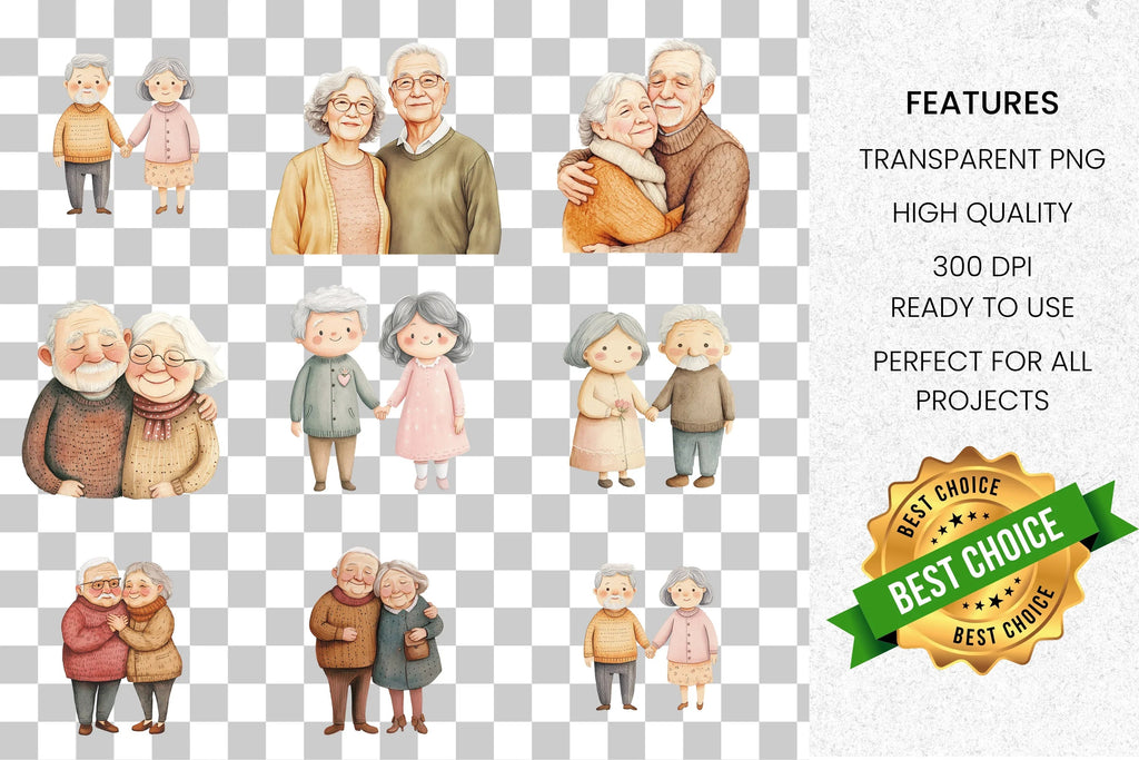 Sweet Senior Couple Love Clipart Bundle